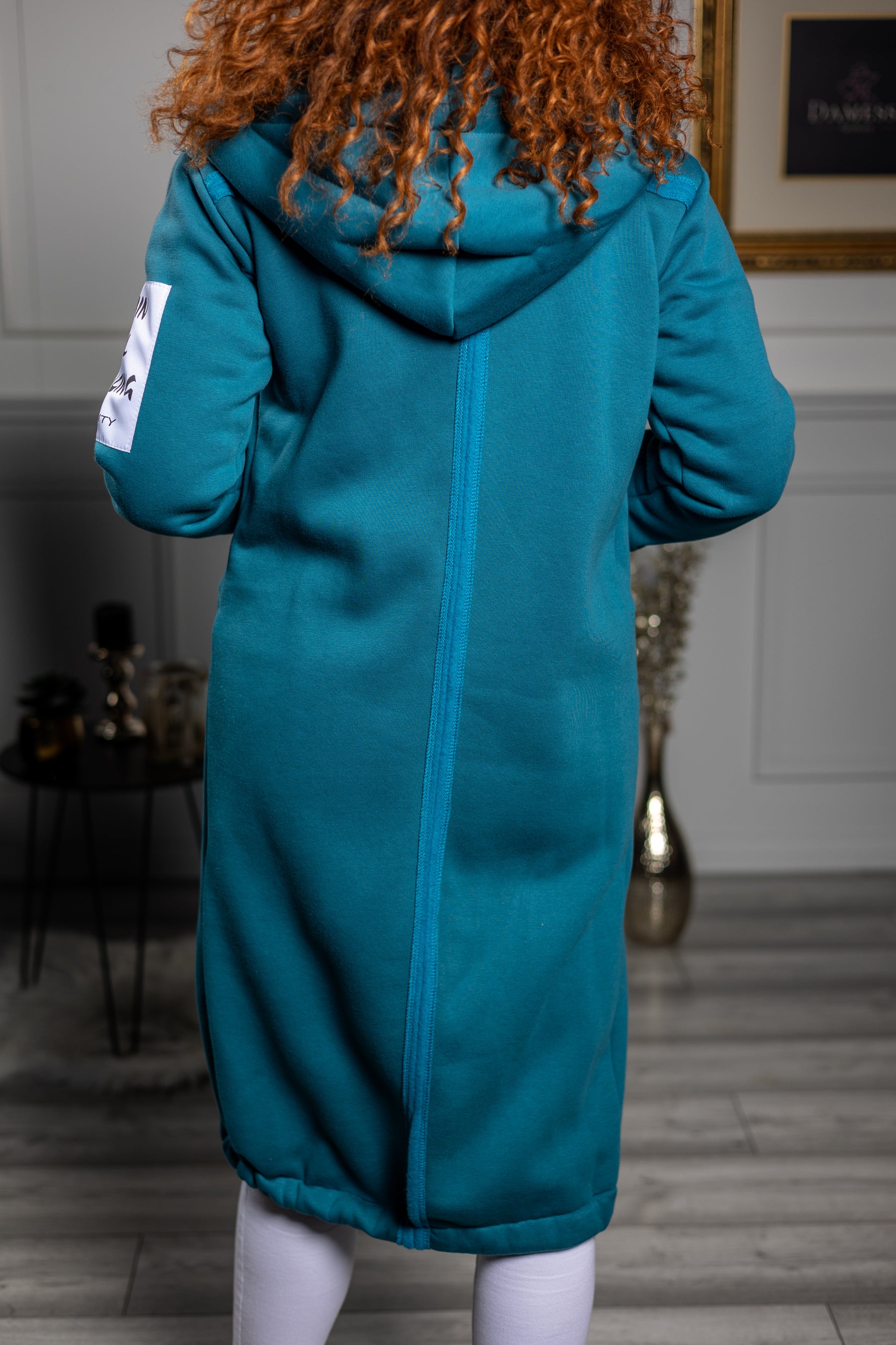 Longline Hooded Sweatshirt Cube Turquoise