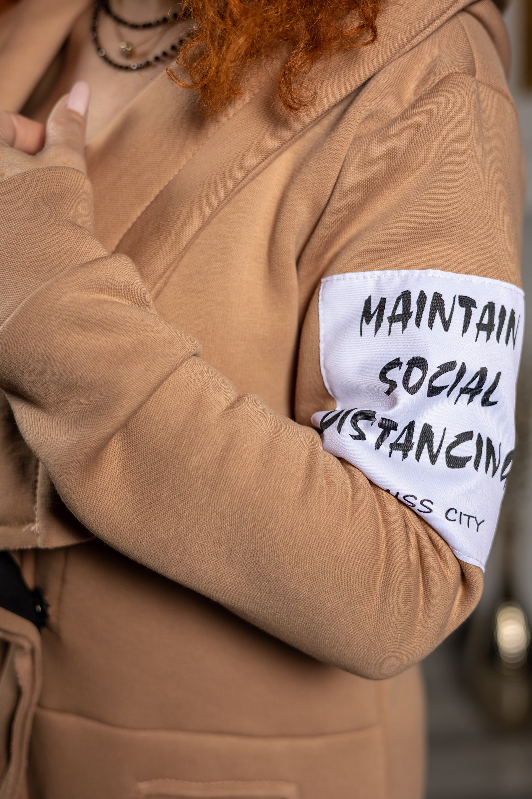 Longline Hooded Sweatshirt Cube Camel