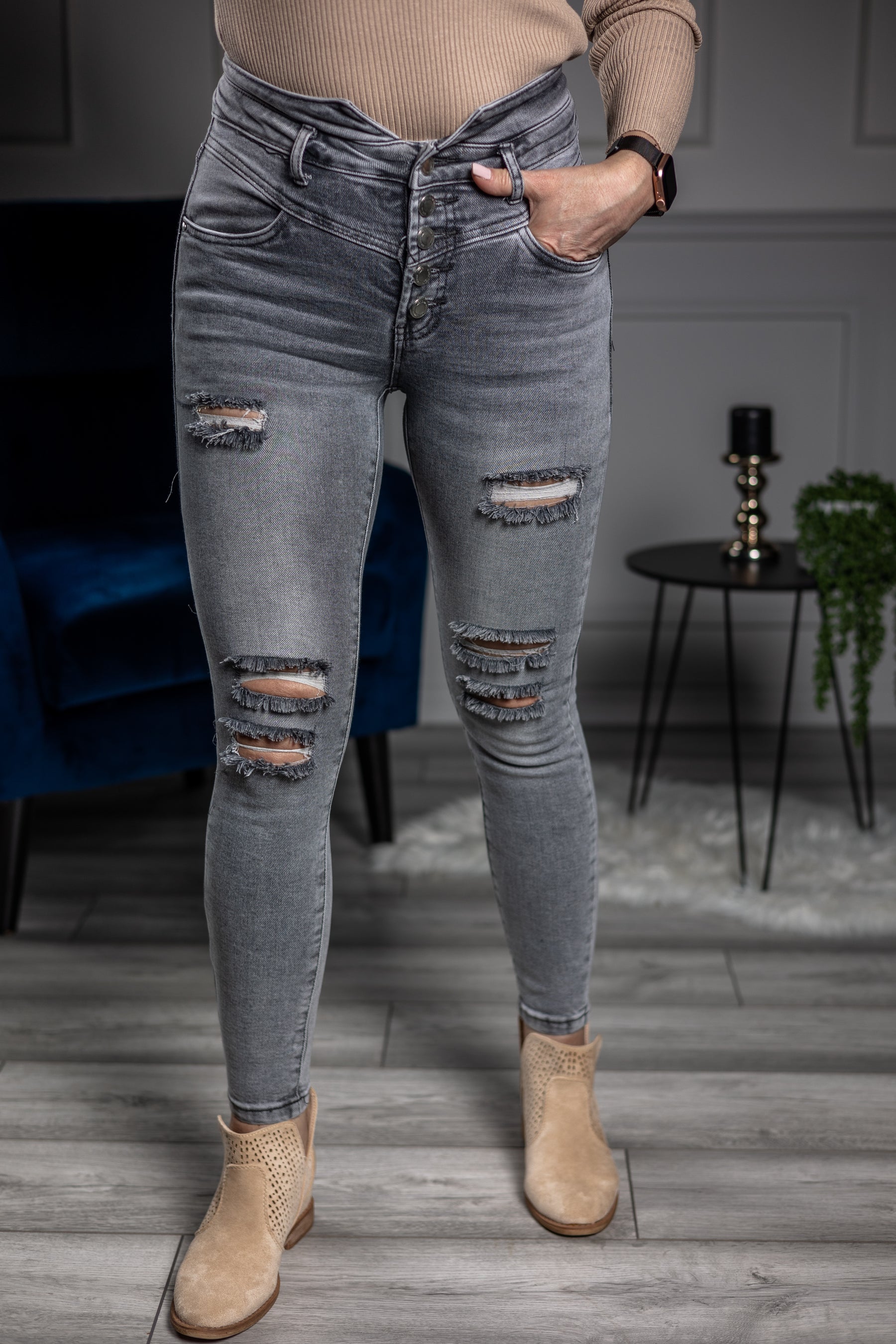 Ripped Stretchy Jeans Milano Grey