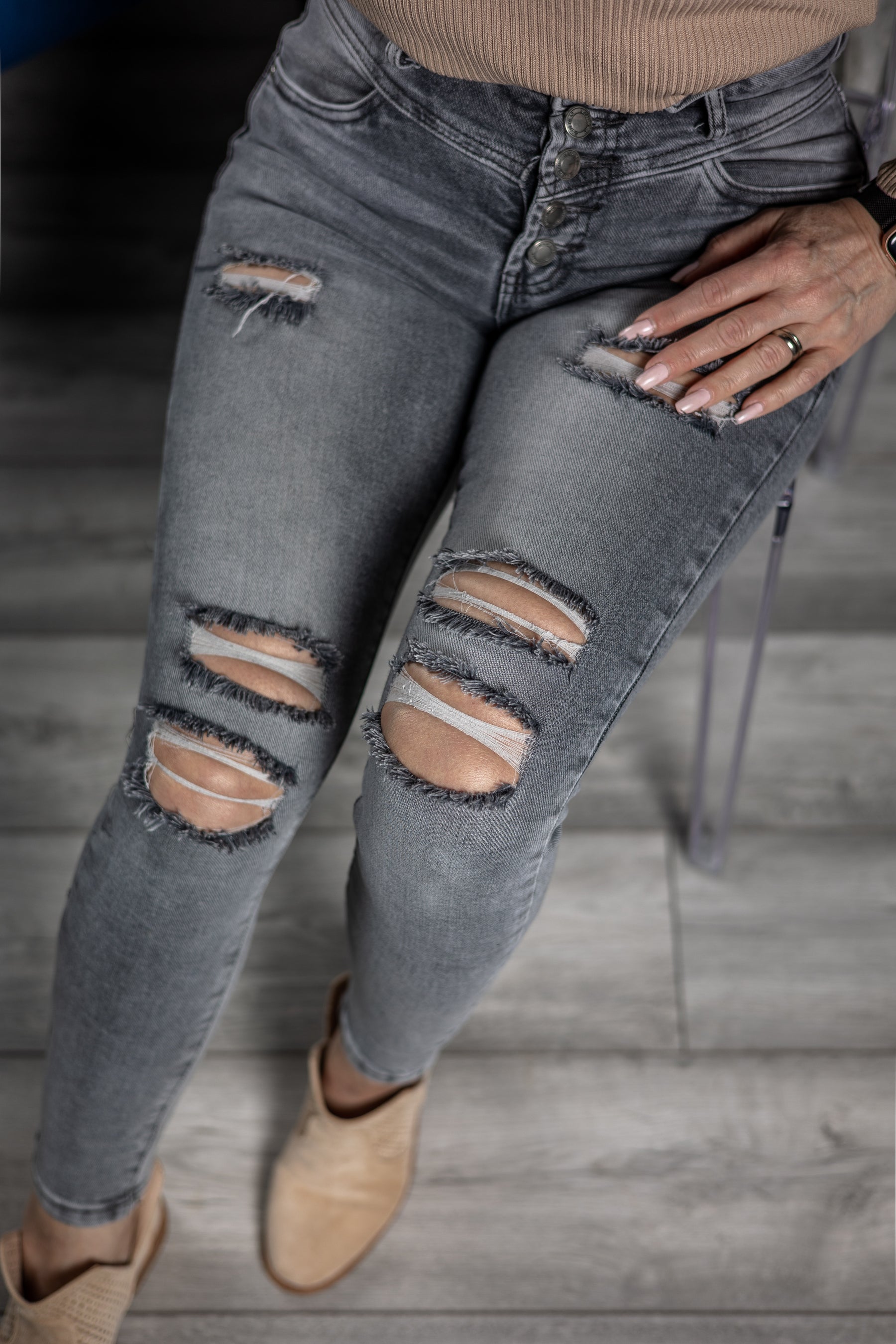 Ripped Stretchy Jeans Milano Grey