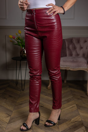 Croc Faux Leather Trousers Snake Burgundy