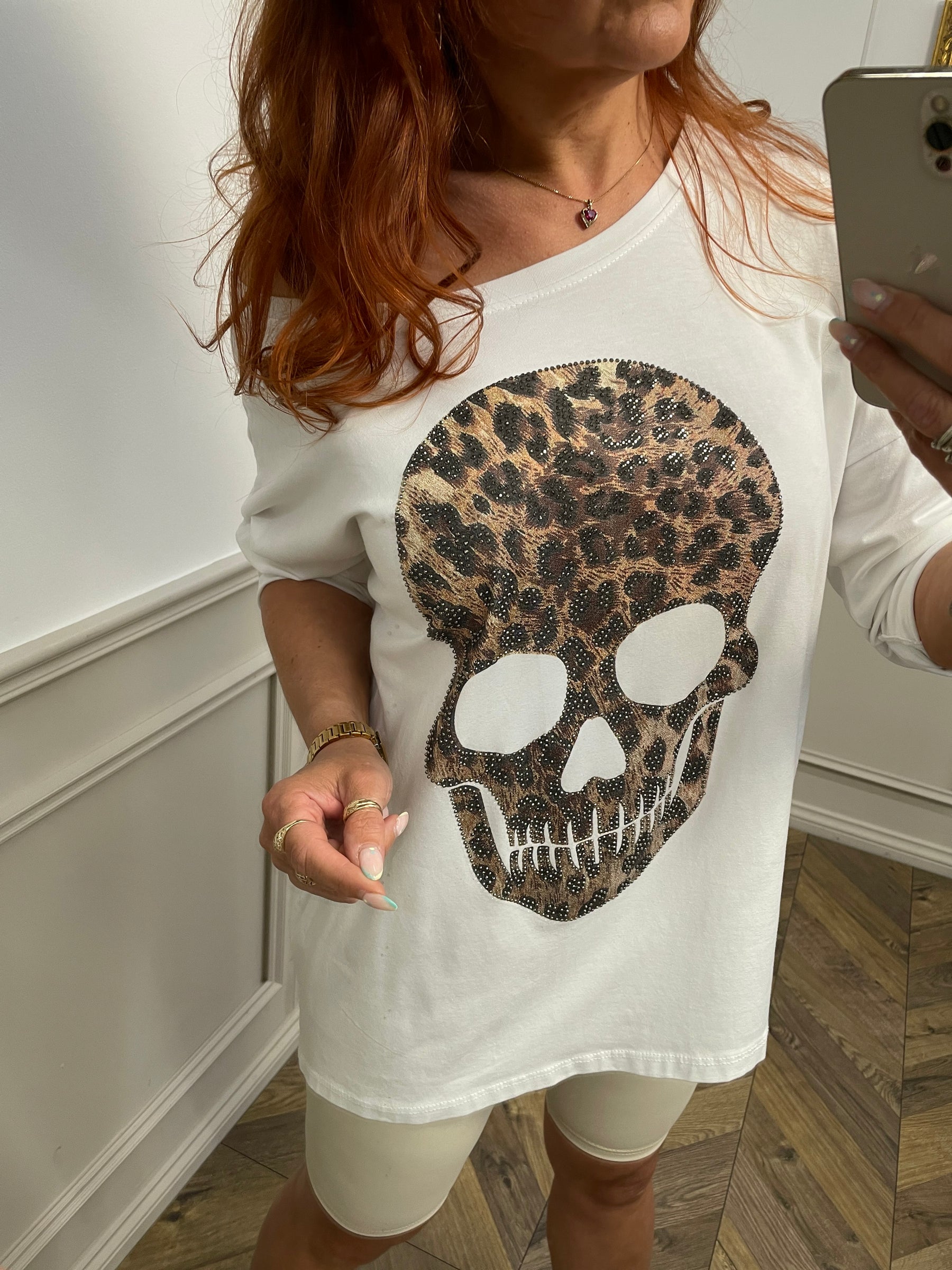 Oversized Long Sleeve Top Skull White