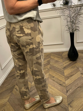 Woven Fabric Trousers Camo Camel