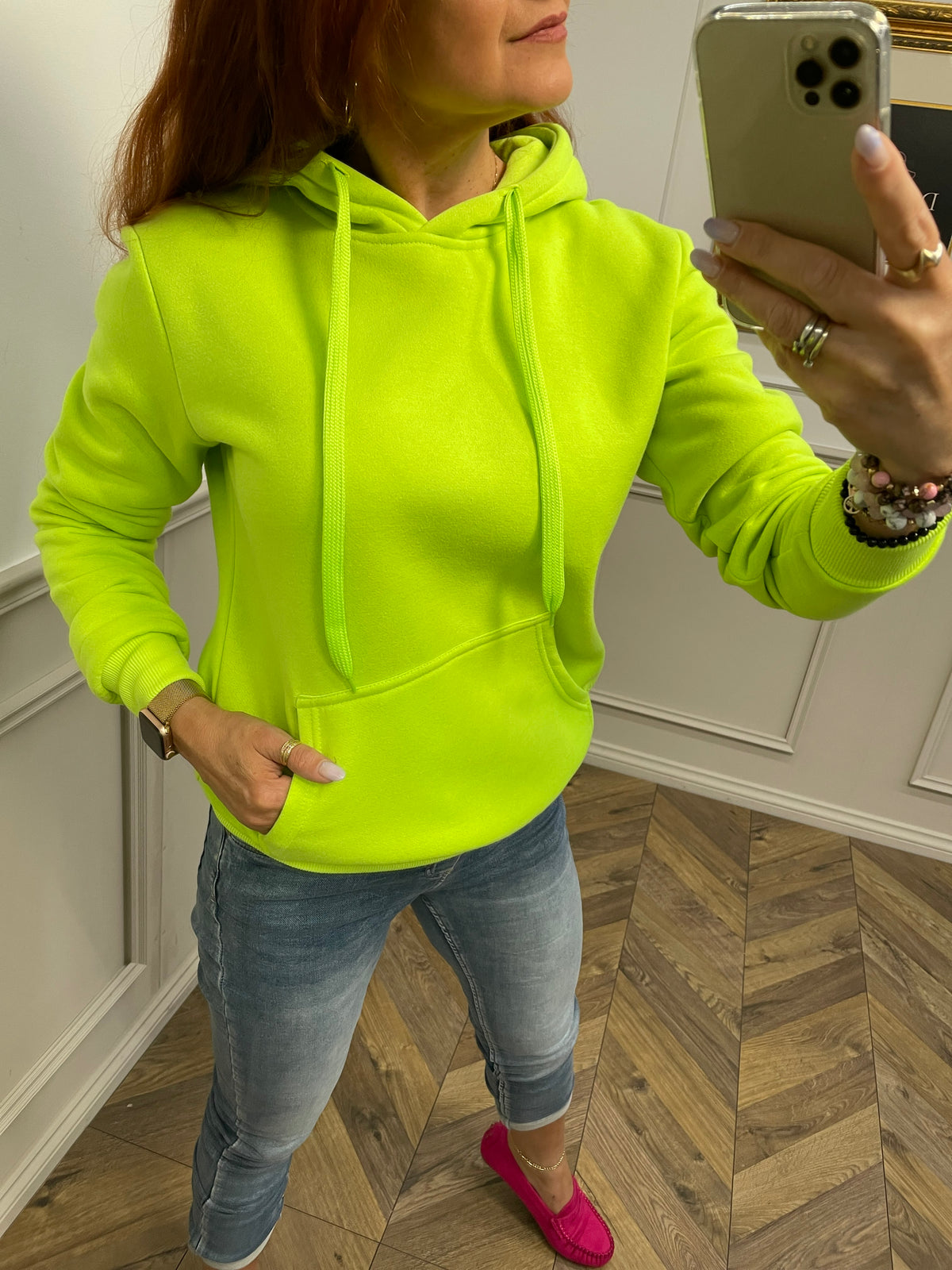 Hooded Sweatshirt Kangaroo Neon Lime