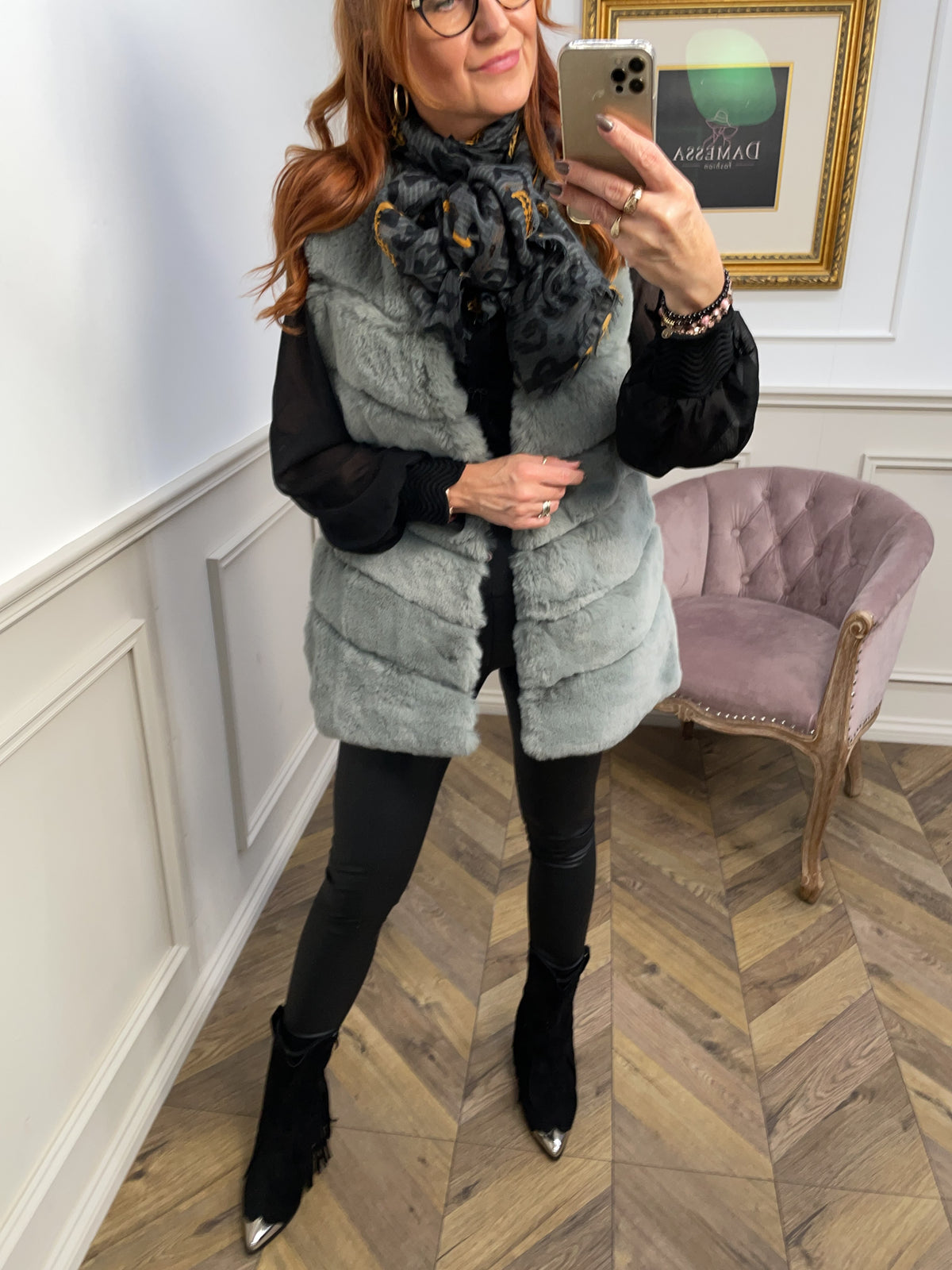 Faux Fur Longline Gilet Yoko Grey