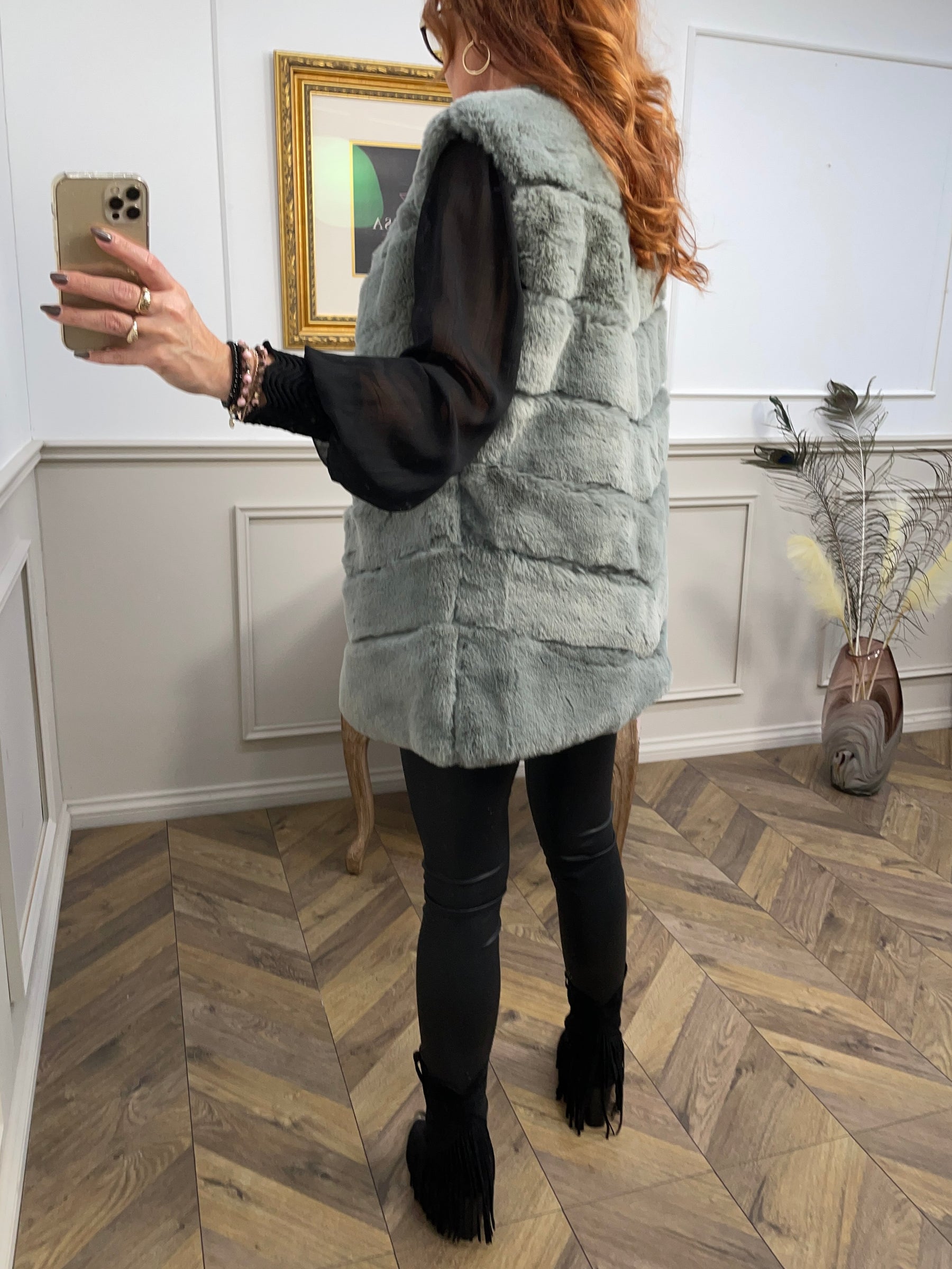 Faux Fur Longline Gilet Yoko Grey