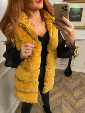 Faux Fur Hooded Longline Gilet Scotino Yellow