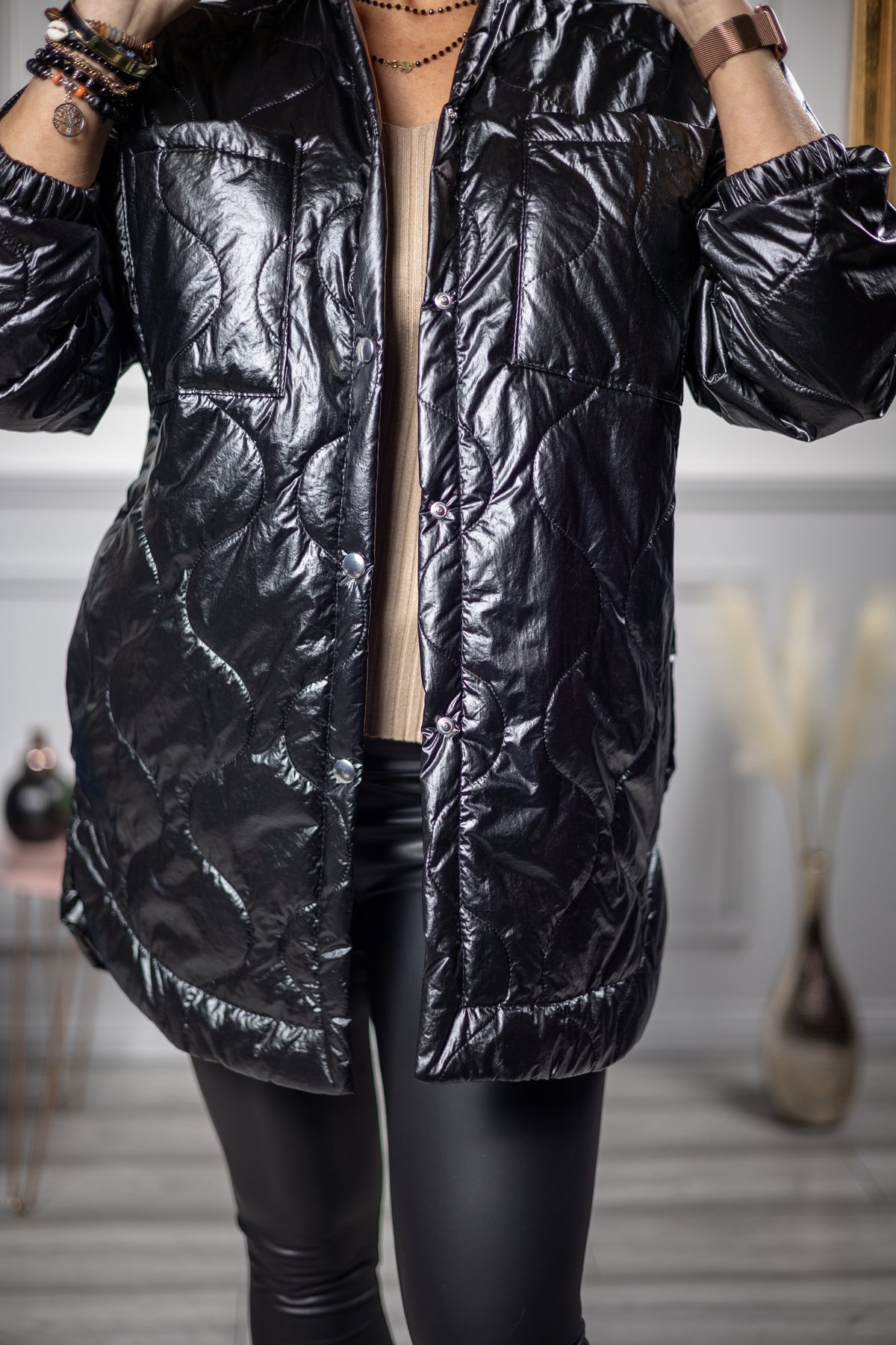 Quilted Shiny Coat Danita Black