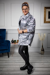 Quilted Shiny Coat Danita Silver