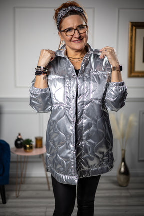 Quilted Shiny Coat Danita Silver