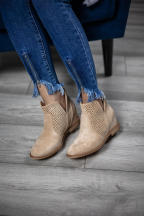 Faux Suede Laser Cut Boots Quinn Beige