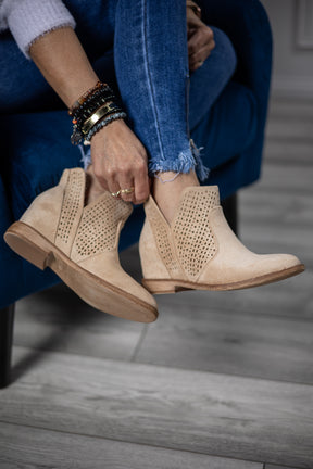 Faux Suede Laser Cut Boots Quinn Beige