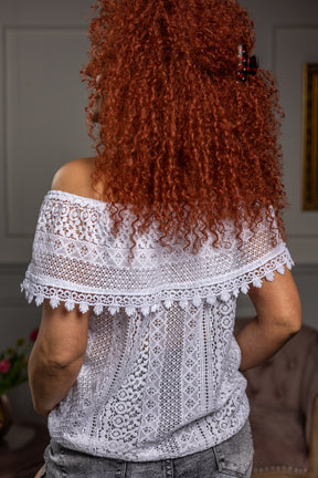 Crochet Open Shoulder Top Porto White