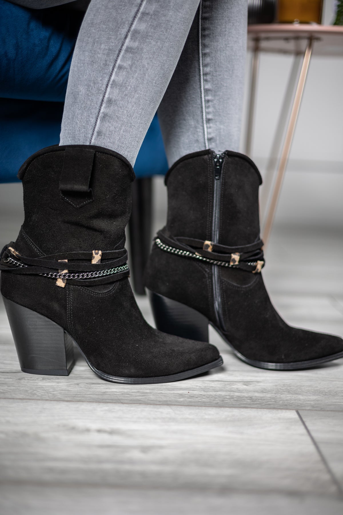 Real Suede Western Boots Santana Black