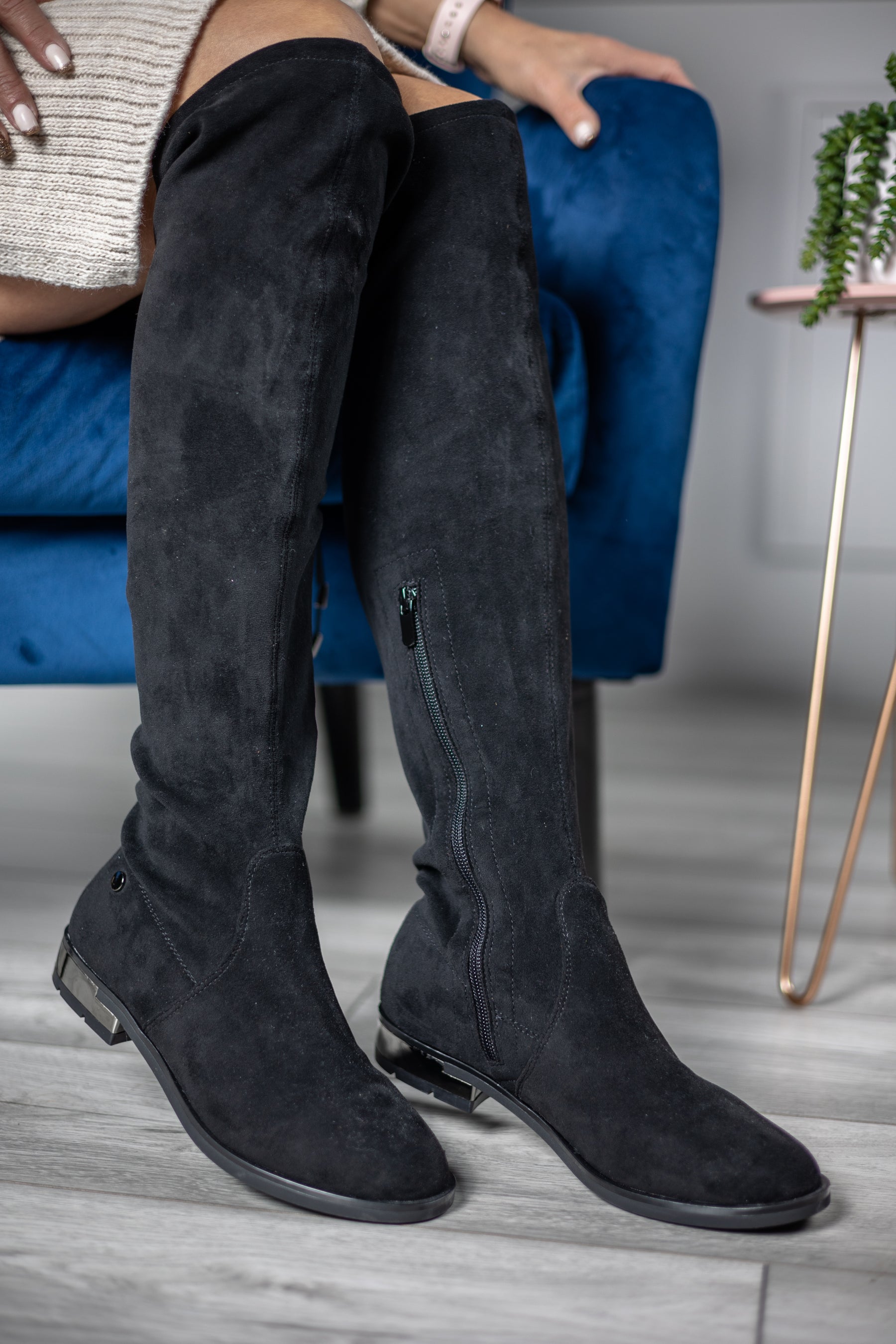 Faux Suede Knee Boots Nadi Black