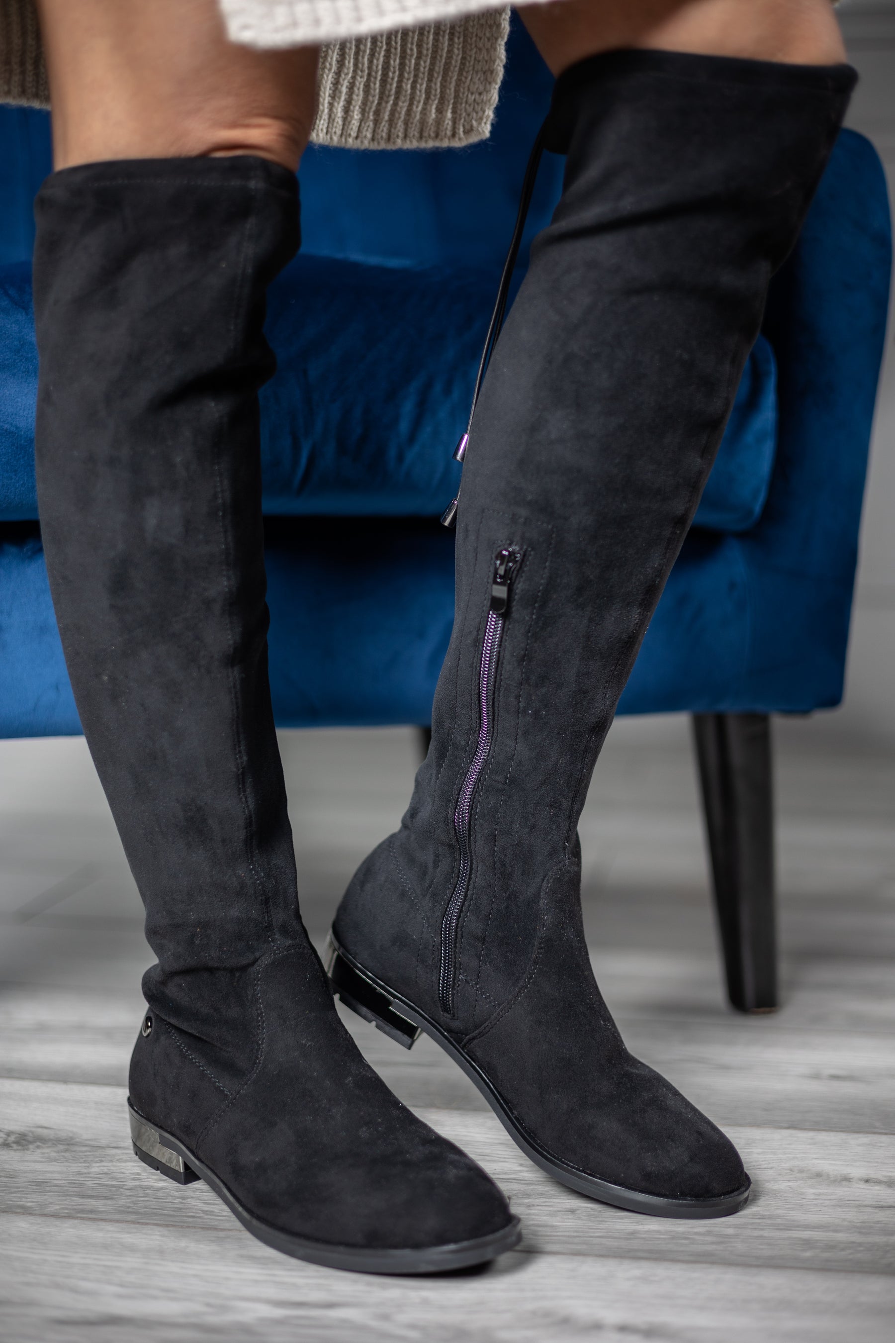 Faux Suede Knee Boots Nadi Black