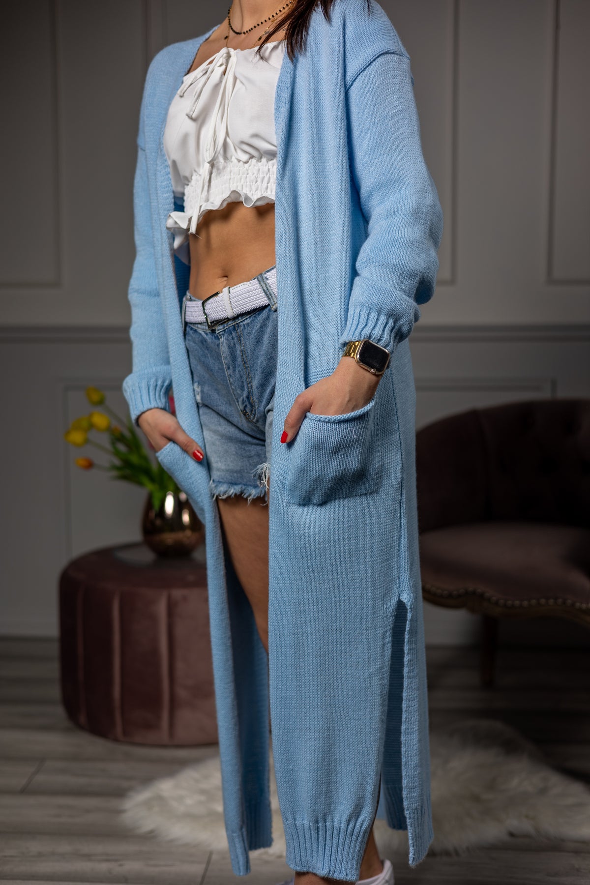 Knitted Maxi Cardigan Paola Blue