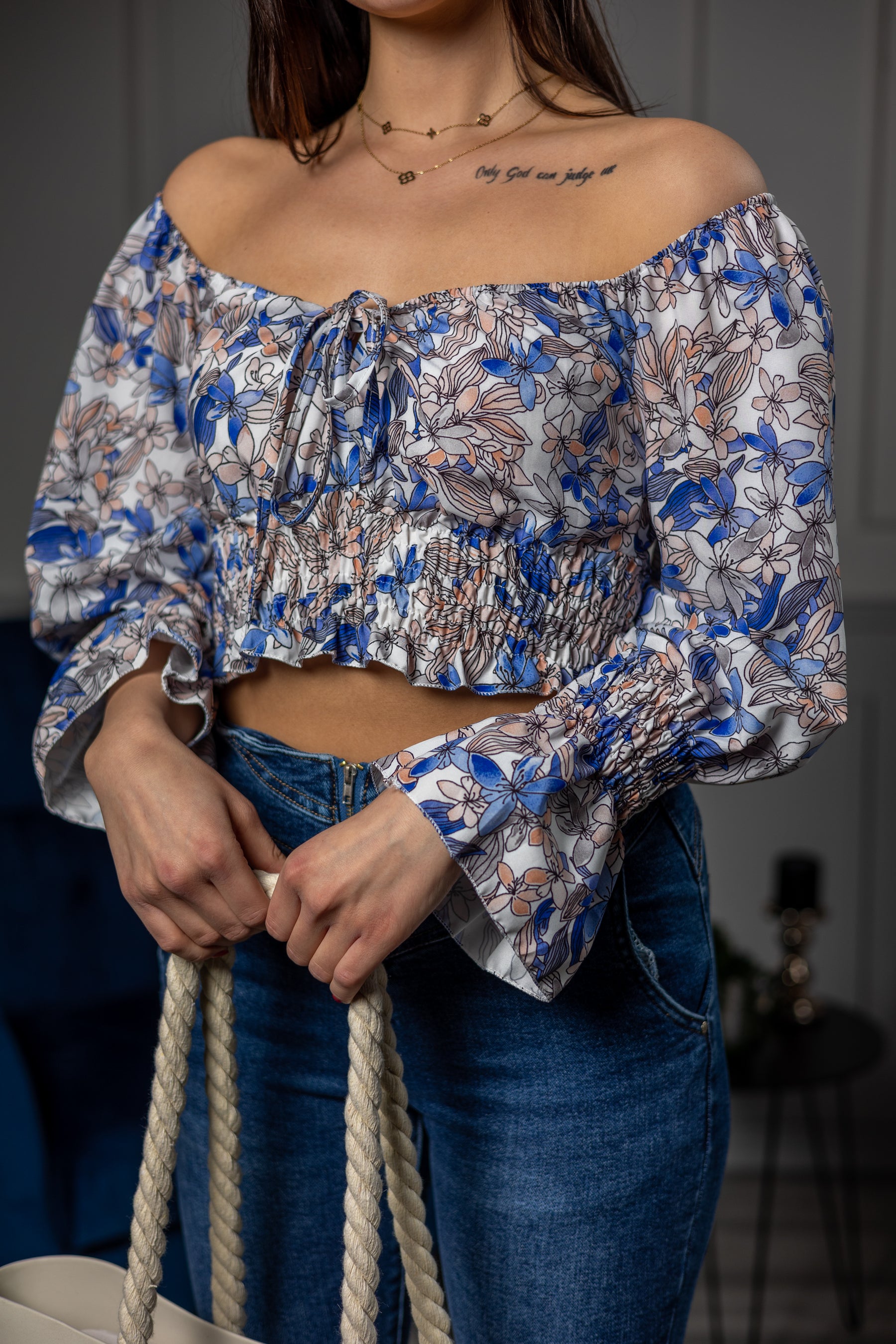 Flared Sleeves Blouse Melania Blue