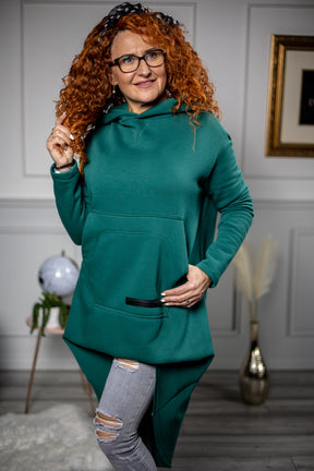 Asymmetrical Hooded Sweatshirt Leo Green