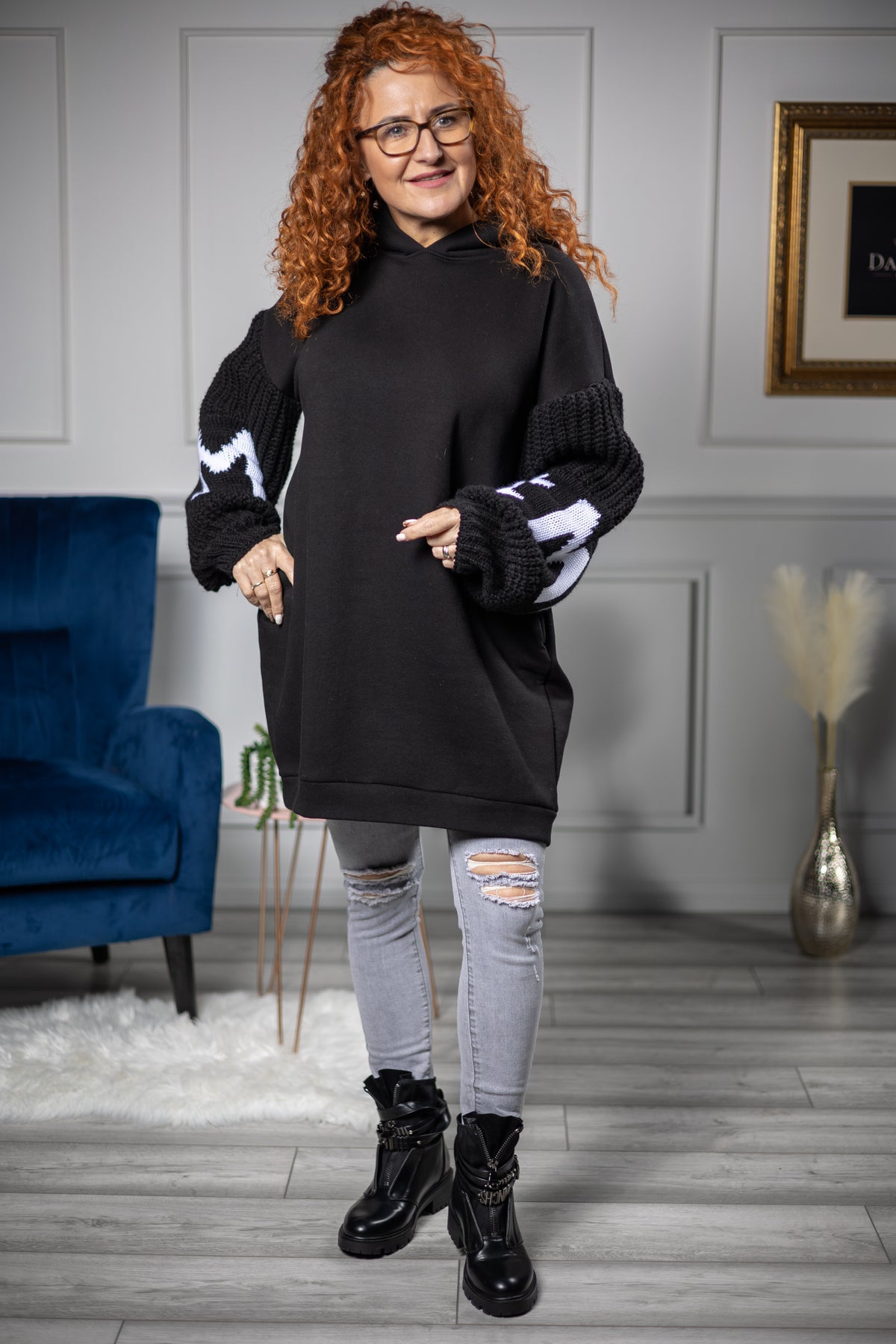 Sweater Sleeves Oversized Hoodie Nessa Black/White