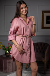 Zirconia Detail Shirt Dress Jadore Pink