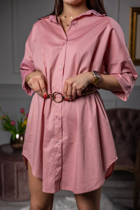 Zirconia Detail Shirt Dress Jadore Pink