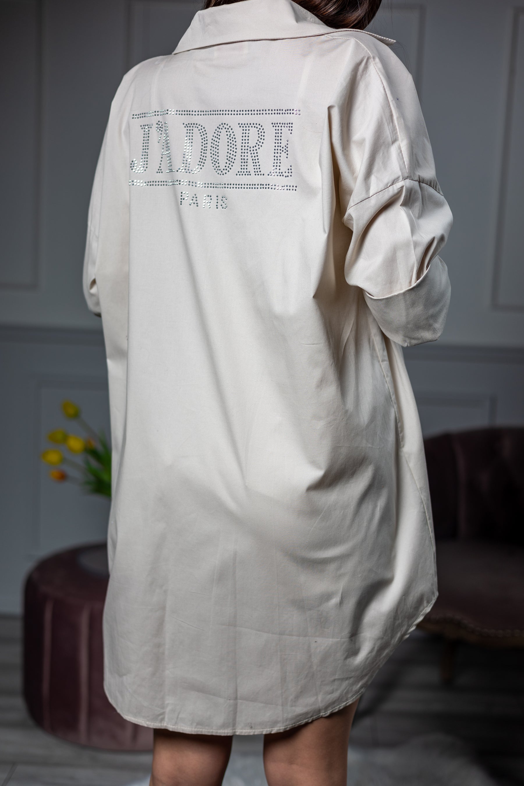 Zirconia Detail Shirt Dress Jadore Beige