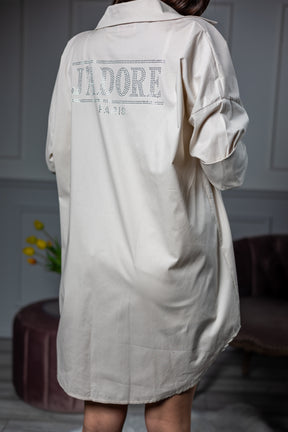 Zirconia Detail Shirt Dress Jadore Beige