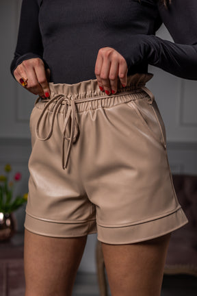 Faux Leather Shorts Cabana Beige