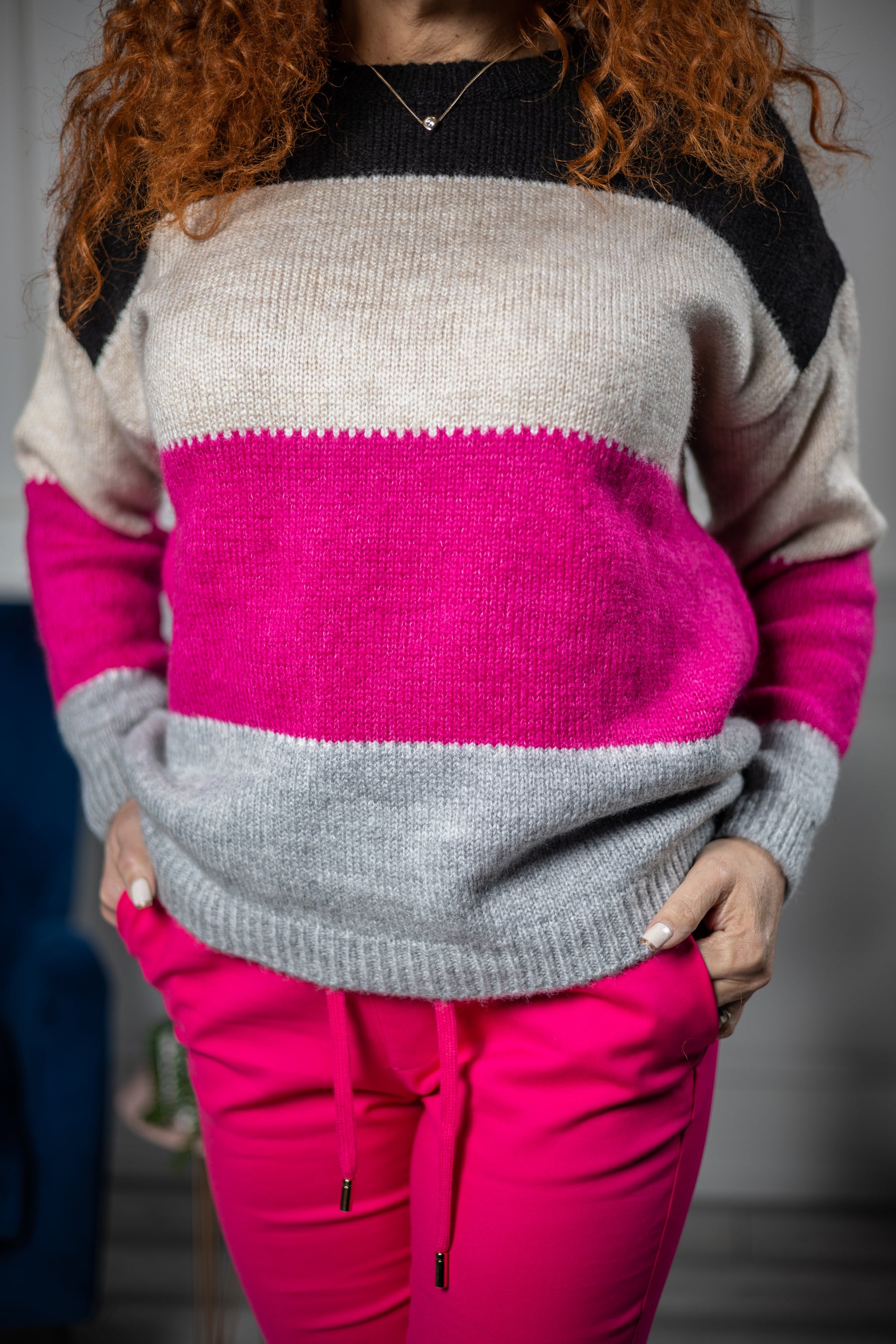 Knitted Striped Jumper Pinky