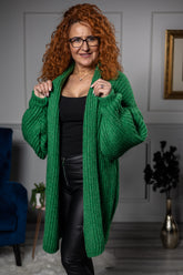 Open Front Chunky Cardigan Polo Green