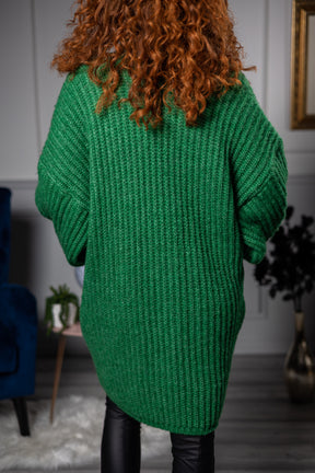 Open Front Chunky Cardigan Polo Green