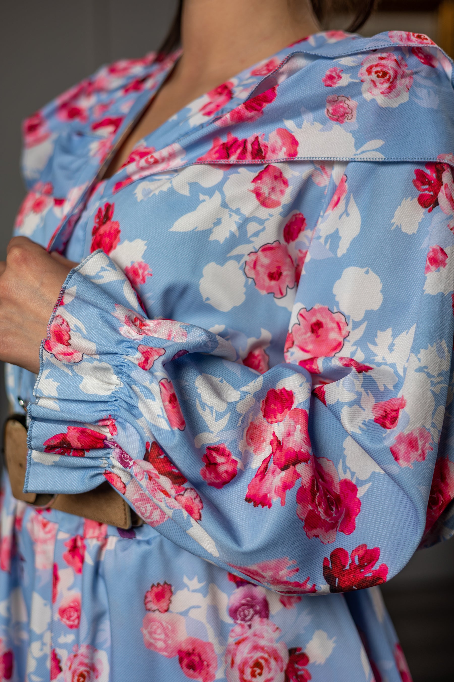 Chiffon Floral Print Dress Santorini Blue