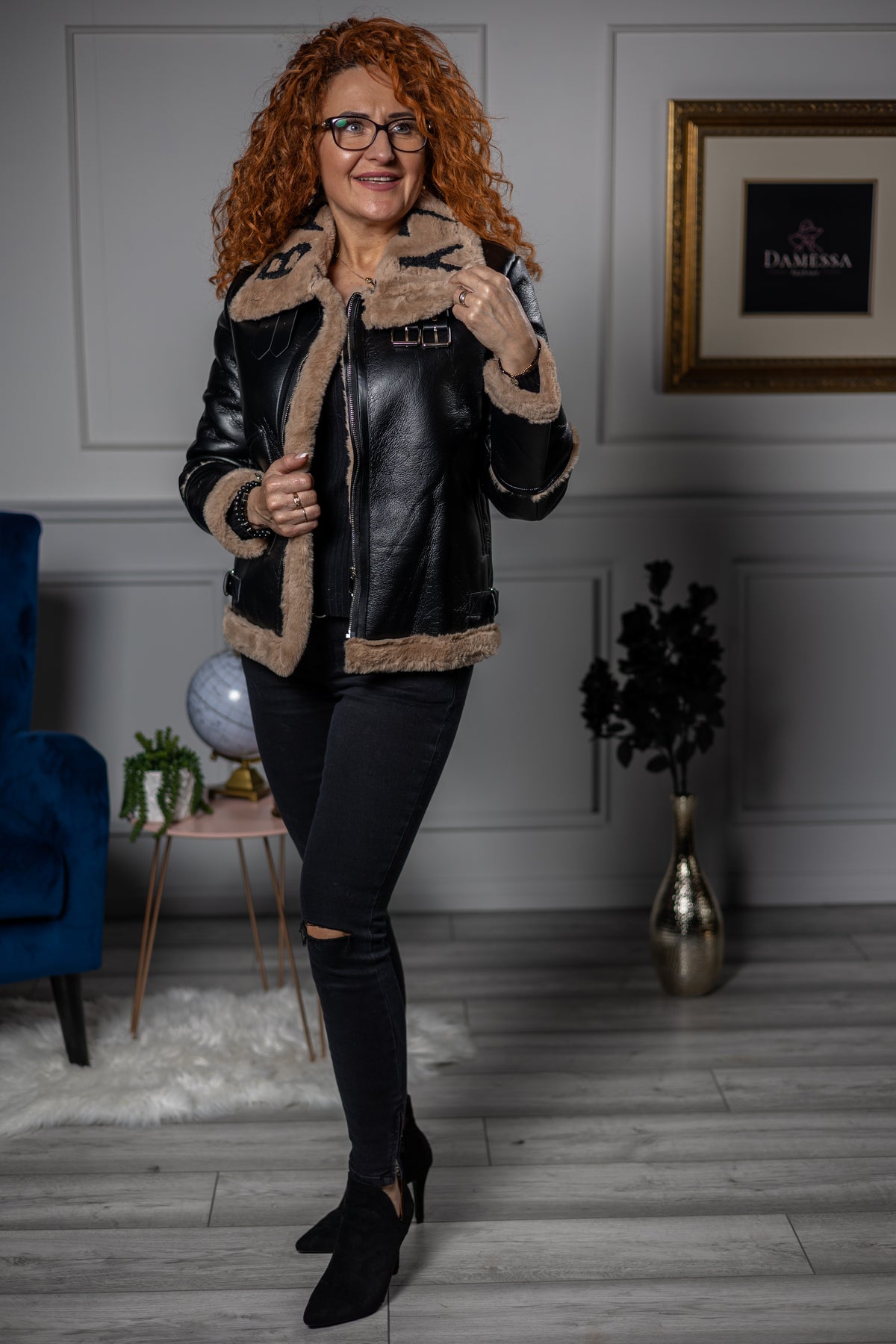 Faux Fur Collared Aviator Jacket Baimly