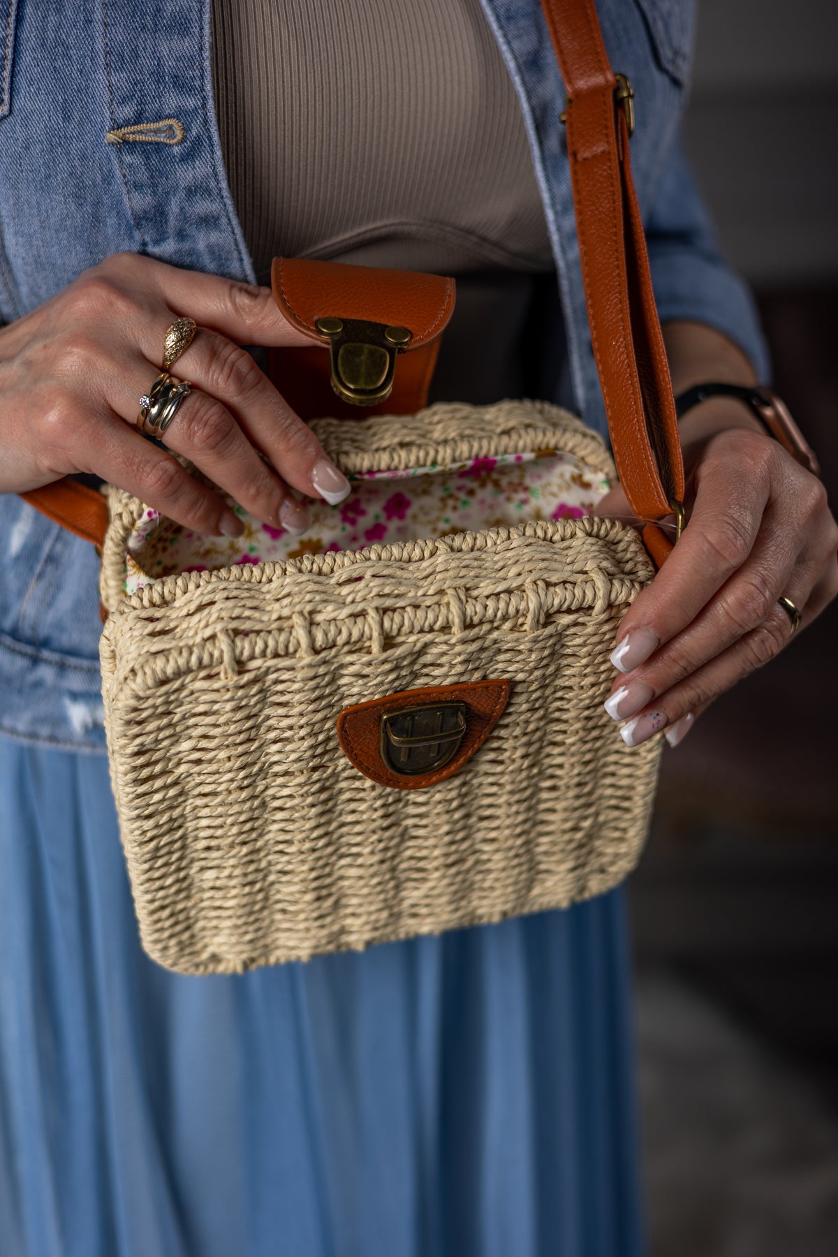 Straw Square Handbag Mila Tan