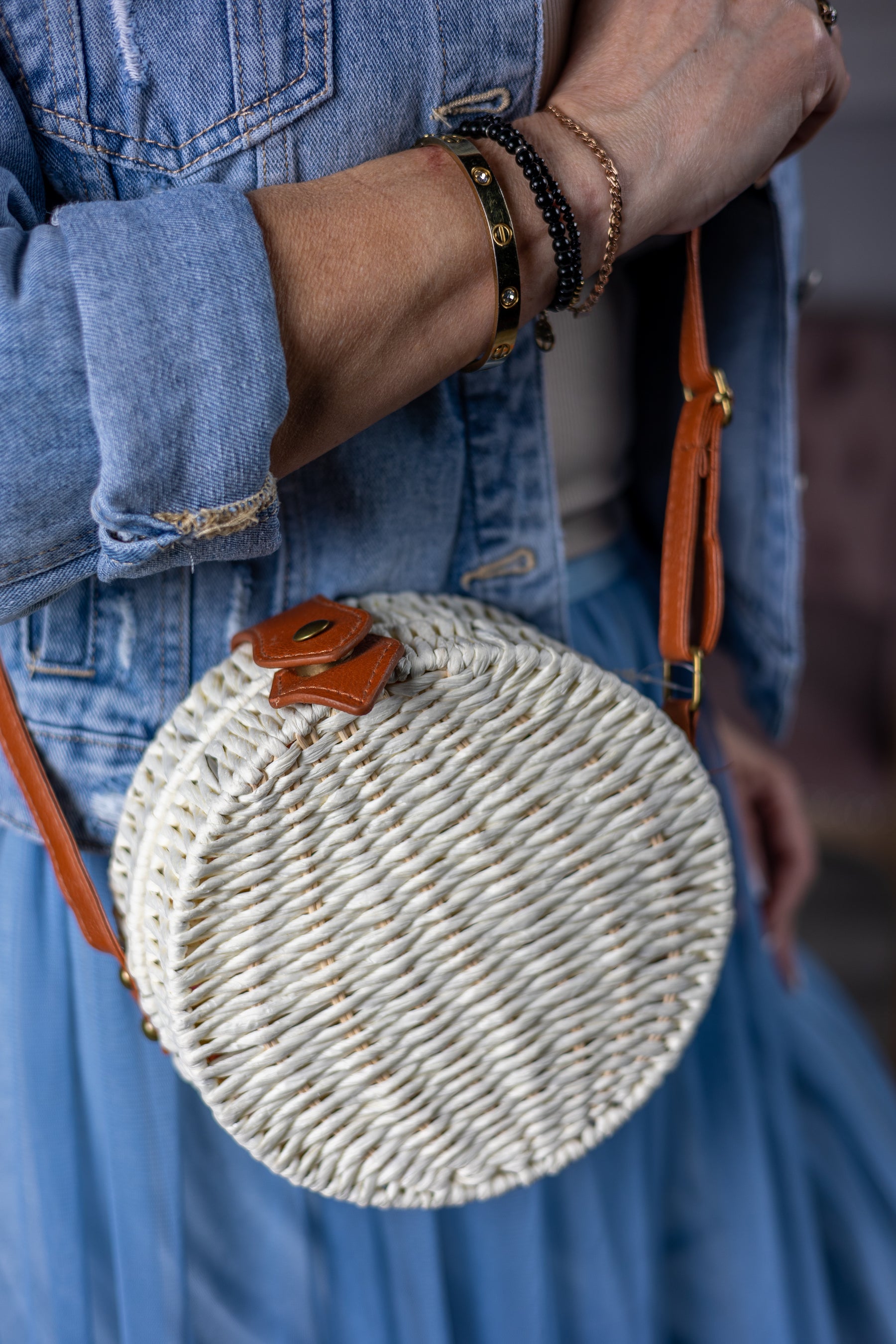 Circle Straw Handbag Mila White