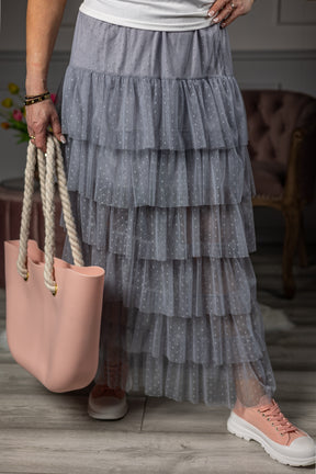 Tulle Ruffled Maxi Skirt Tulip Grey