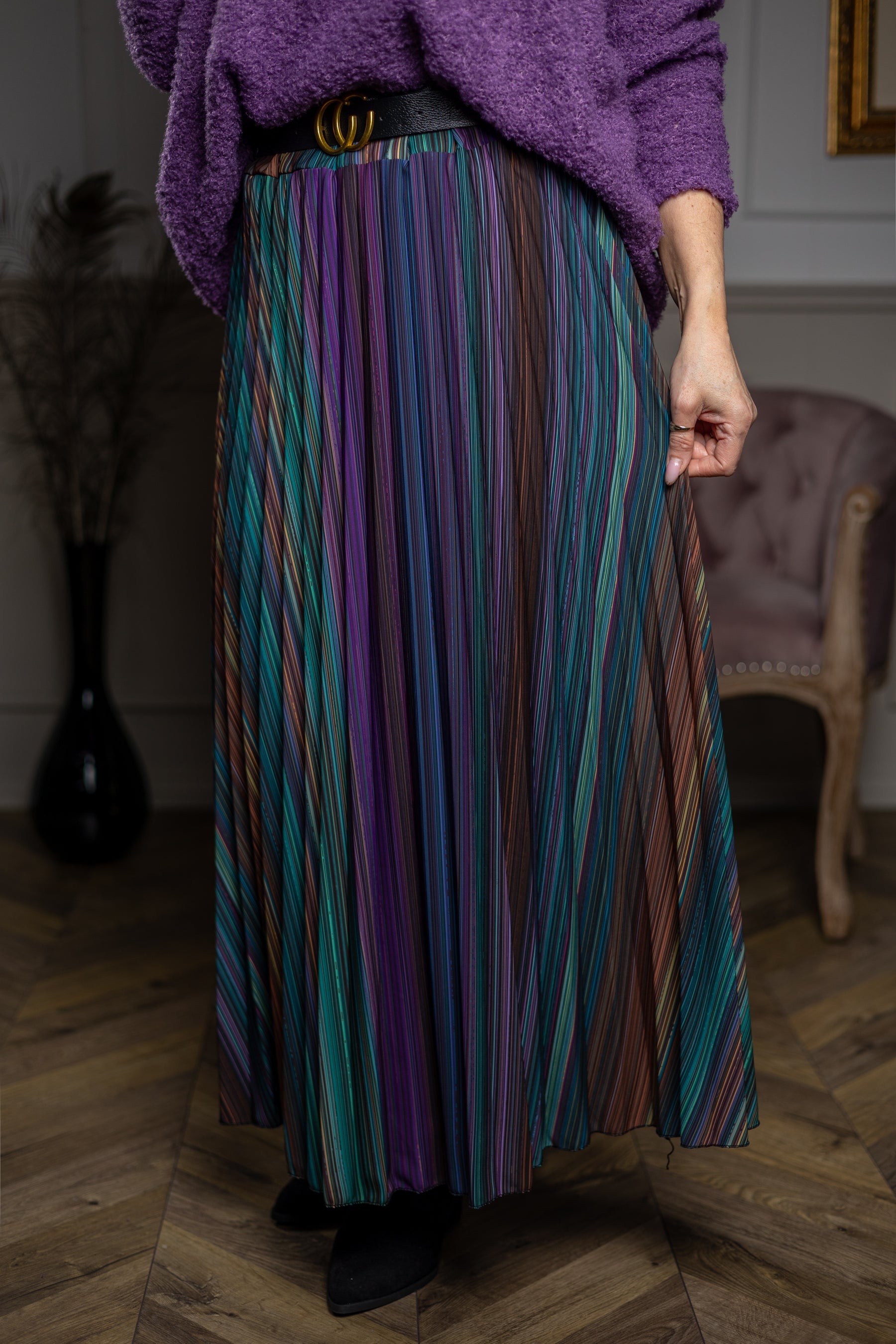 Pleated Maxi Skirt Rainbow