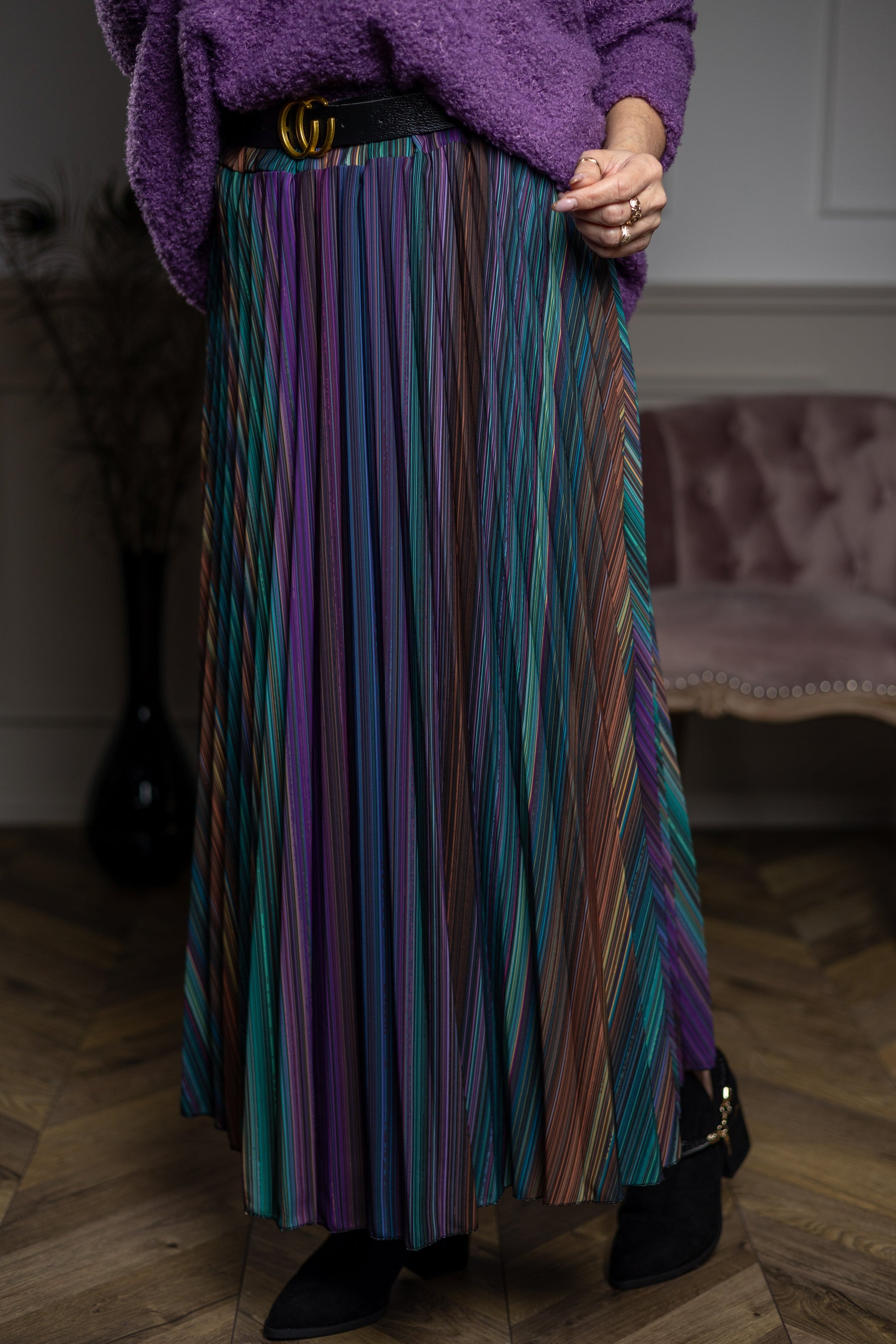 Pleated Maxi Skirt Rainbow