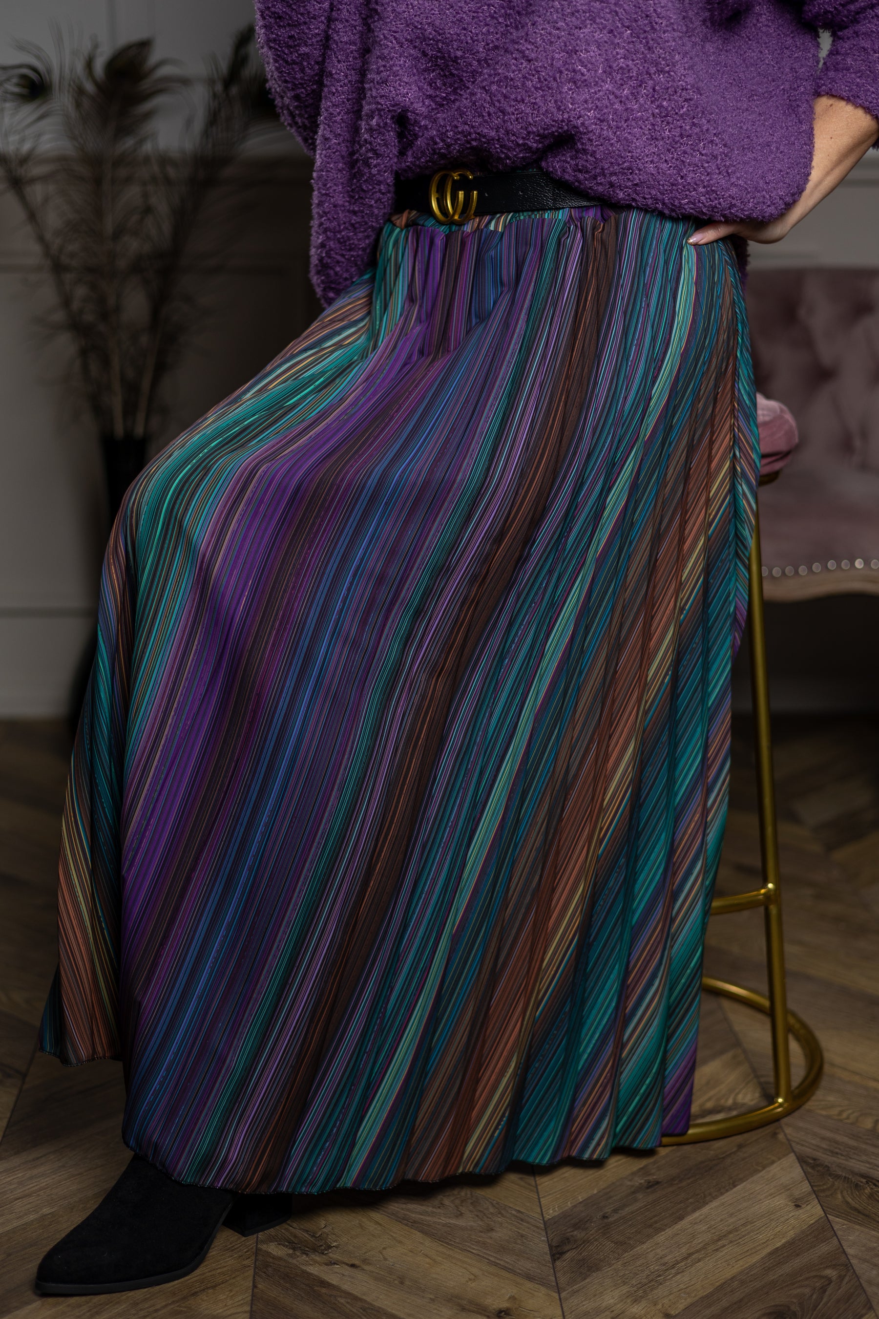 Pleated Maxi Skirt Rainbow