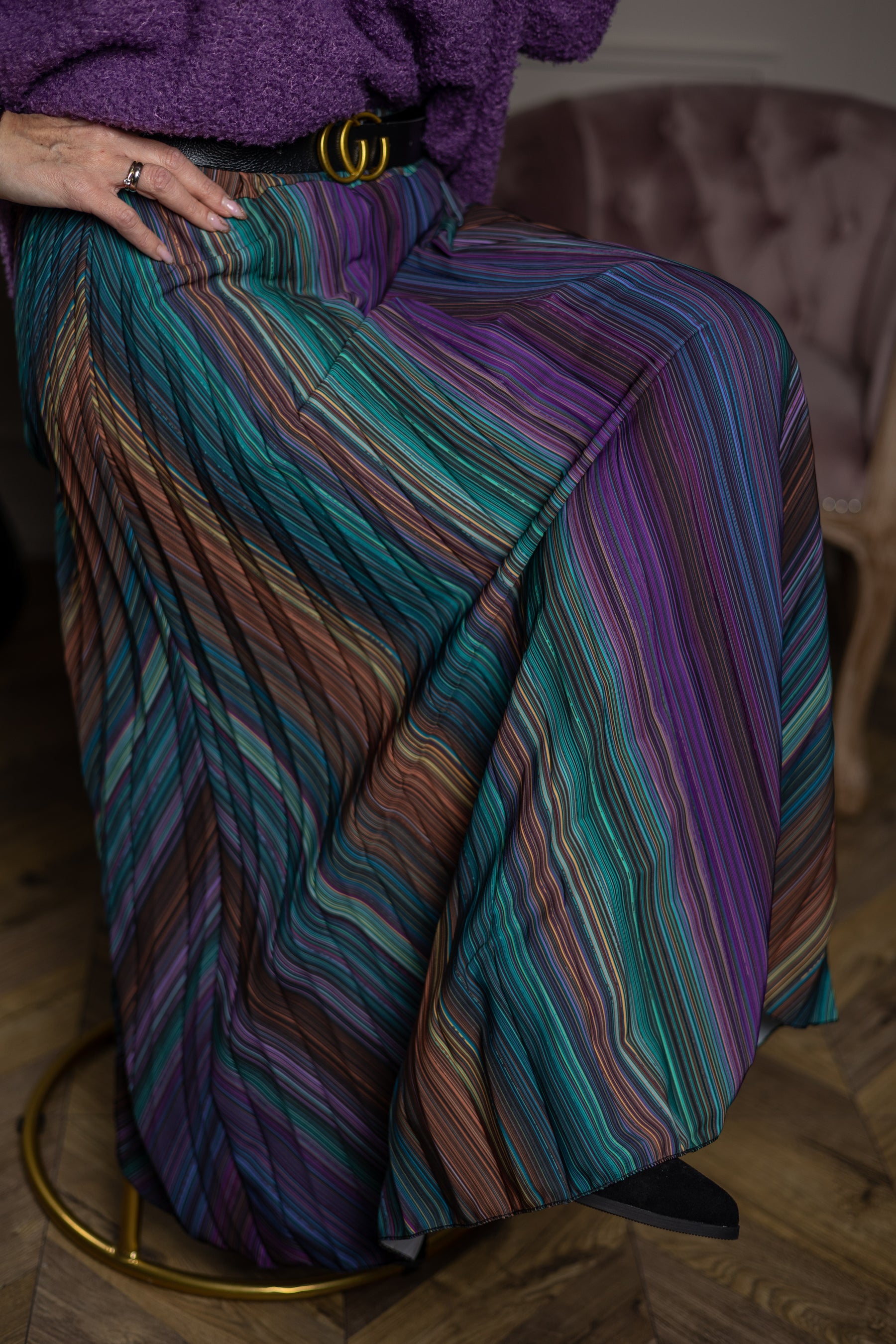 Pleated Maxi Skirt Rainbow