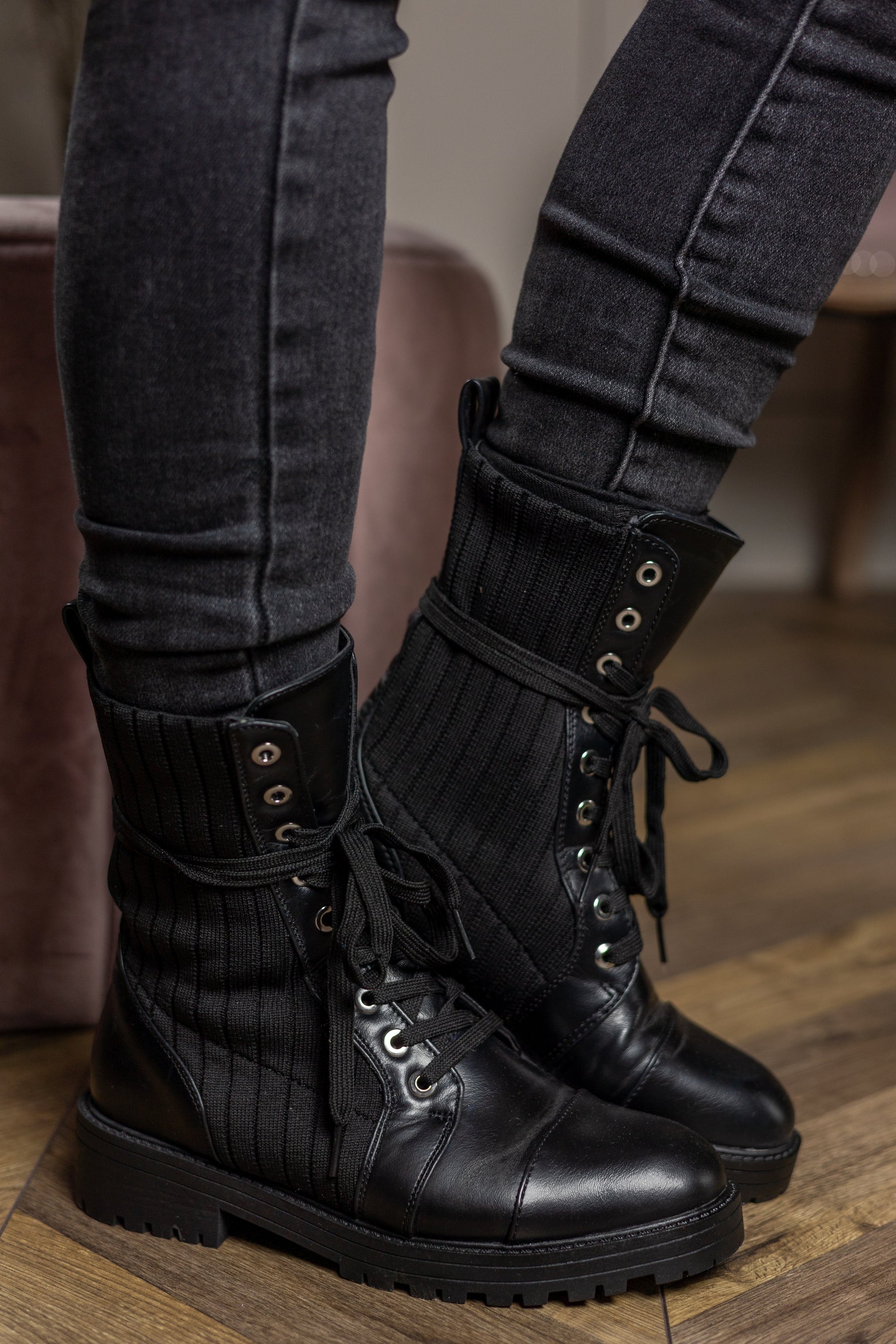 Sock Lace-up Worker Boots Montana Black