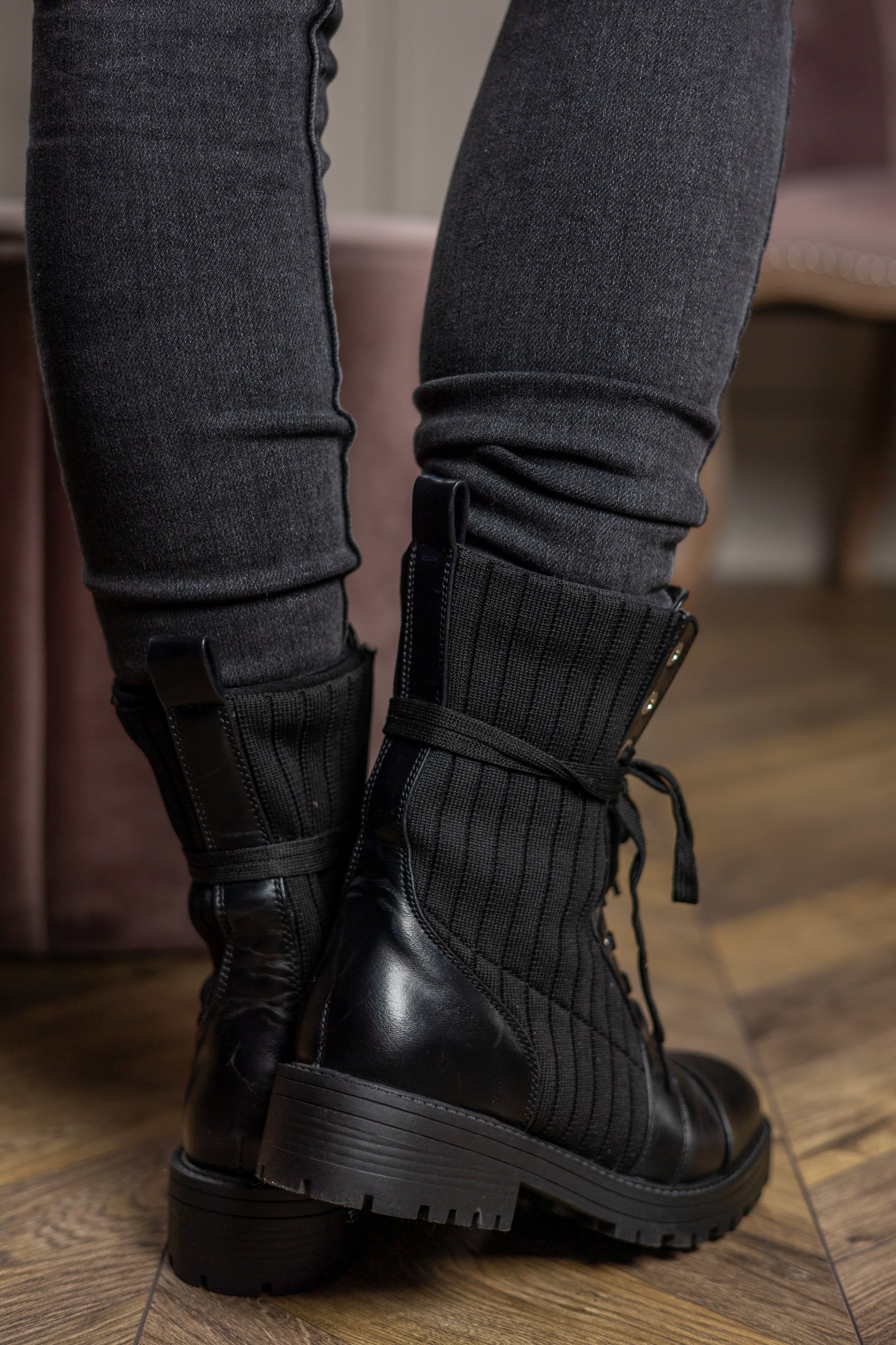 Sock Lace-up Worker Boots Montana Black