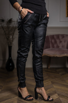 Faux Leather Jogger Trousers Gloria Black