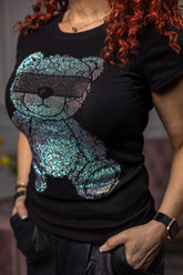 Zirconia Detail T-shirt Bear Black