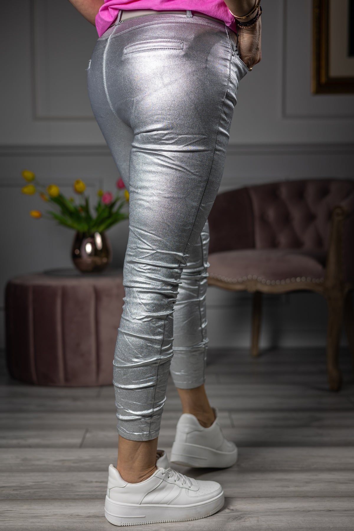 Coated Skinny Jeans Silver