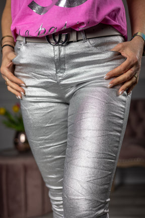 Coated Skinny Jeans Silver