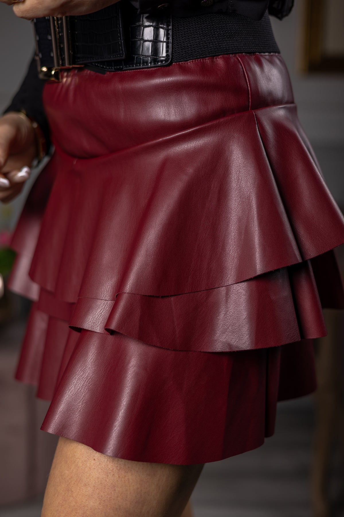 Faux Leather Mini Skirt Thelma Burgundy