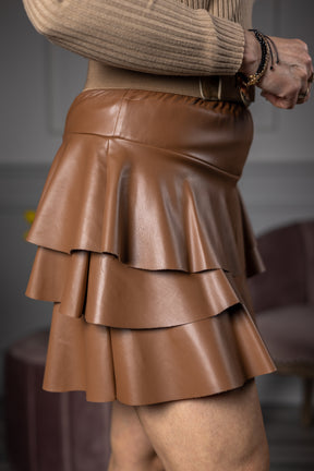 Faux Leather Mini Skirt Thelma Camel