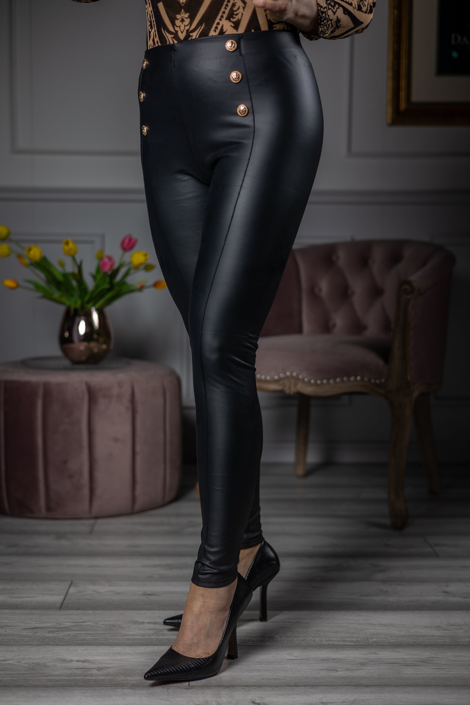 Faux Leather Material Leggings Verona Black